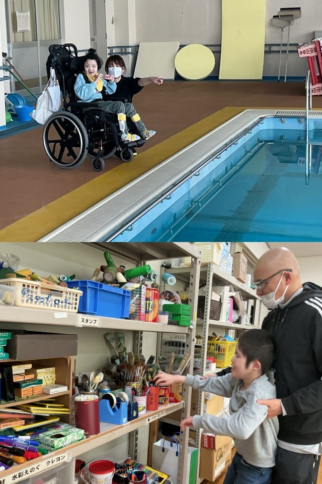 ２階中学部探検　プール,美術室にて