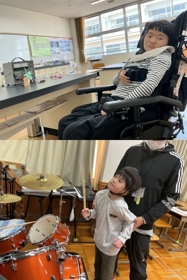２階中学部探検　理科室、音楽室にて